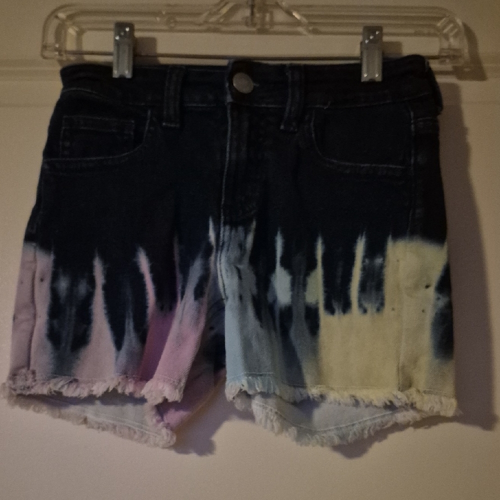 Justice Tie-Dye Jean Shorts with Frayed Hem